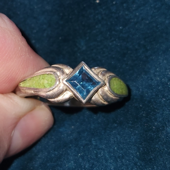 Blue topaz and green opal ring - Picture 4 of 4